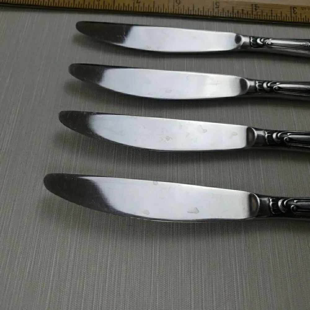 Amefa Dinner Knives Stainless Holland AFS1 4 Pcs Scroll Leaf Flatware Silverware